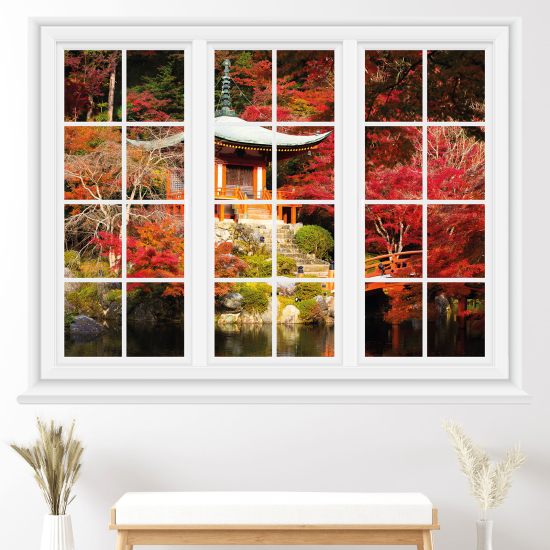 Optical Illusions Window Wall Sticker - Japanese Temple