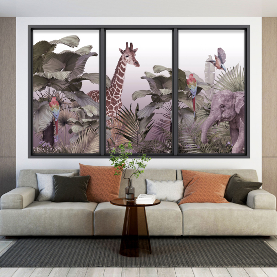 Optical Illusions Window Wall Sticker - Jungle Animals