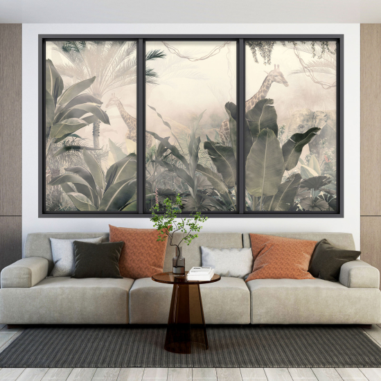 Optical Illusions Window Wall Sticker - Jungle Giraffes