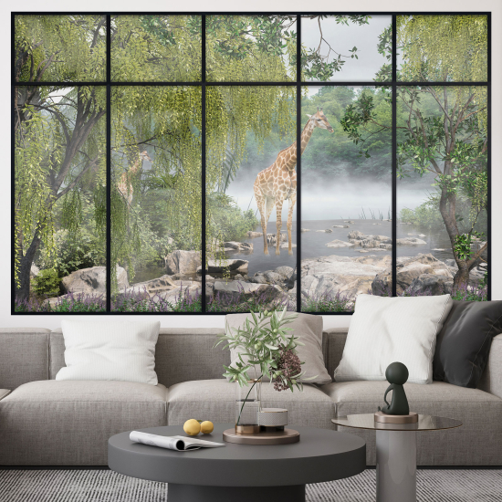 Optical Illusions Window Wall Sticker - Jungle Giraffes