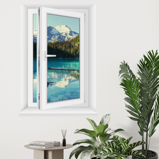 Optical Illusions Window Wall Sticker - Lake Mountains