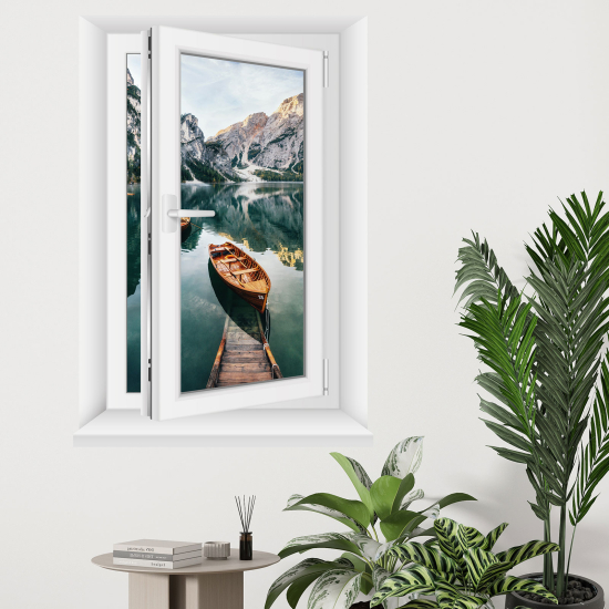 Optical Illusions Window Wall Sticker - Lake Mountains