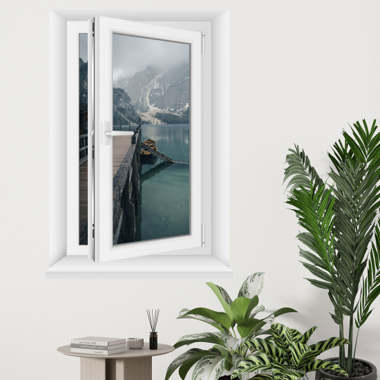 Optical Illusions Window Wall Sticker - Lake Mountains