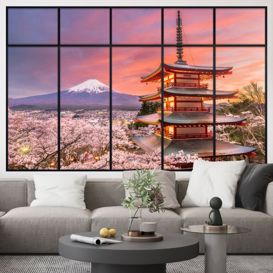 Optical Illusions Window Wall Sticker - Mount Fuji Japan