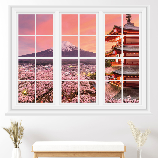 Optical Illusions Window Wall Sticker - Mount Fuji Japan