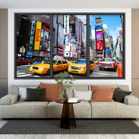 Optical Illusions Window Wall Sticker - New York Taxis