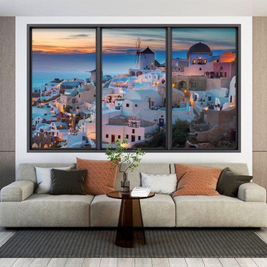 Optical Illusions Window Wall Sticker - Santorini Greece