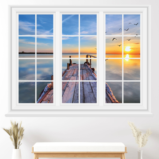 Optical Illusions Window Wall Sticker - Sea view sunset