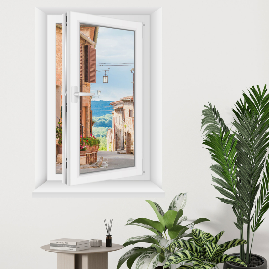 Optical Illusions Window Wall Sticker - Village alley