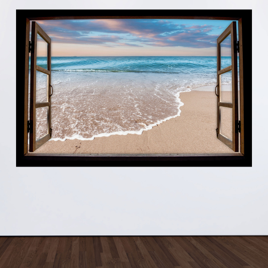 Optical Illusions Wood Window Wall Sticker - Beach