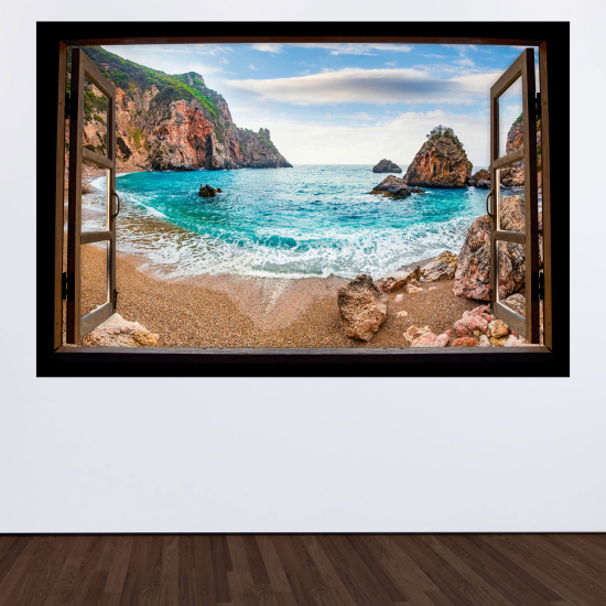 Optical Illusions Wood Window Wall Sticker - Beach