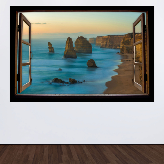 Optical Illusions Wood Window Wall Sticker - Cliffs