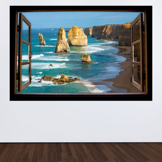 Optical Illusions Wood Window Wall Sticker - Cliffs