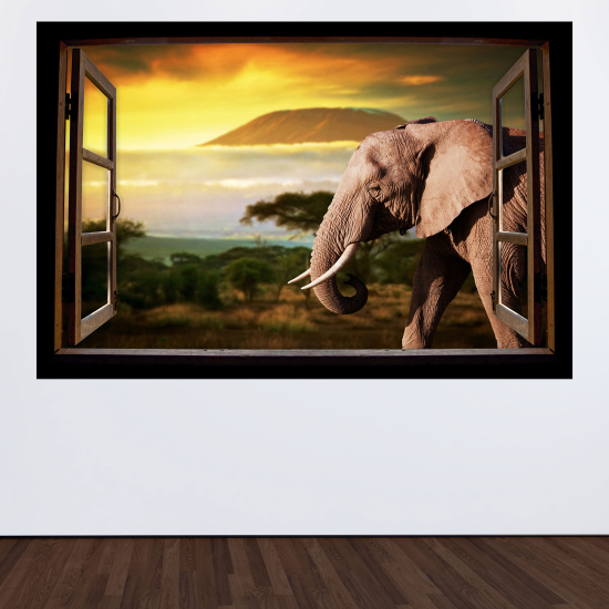 Optical Illusions Wood Window Wall Sticker - Elephant