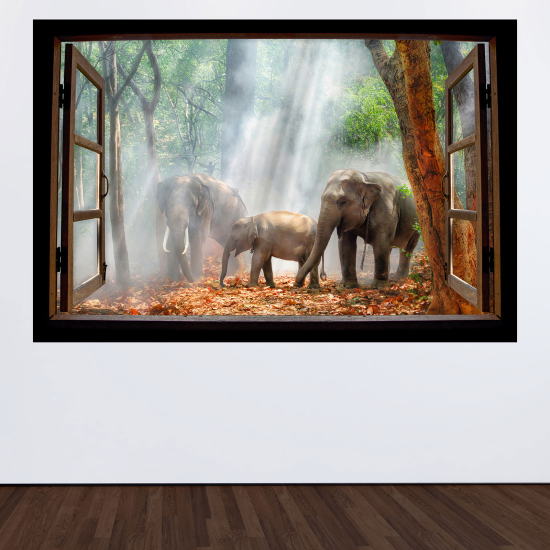 Optical Illusions Wood Window Wall Sticker - Elephants