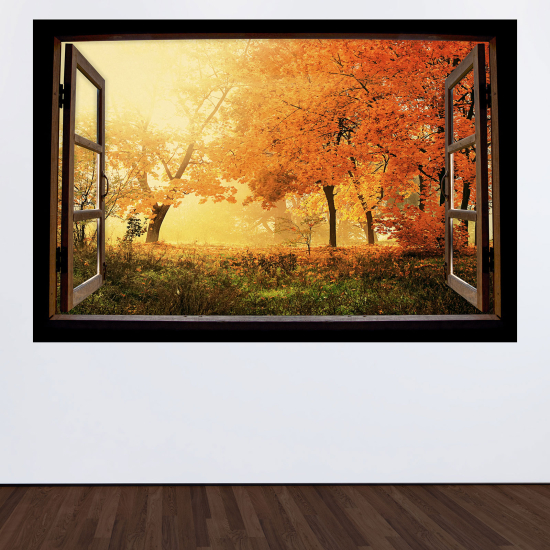 Optical Illusions Wood Window Wall Sticker - Forest