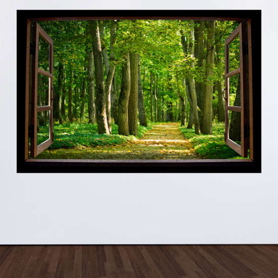 Optical Illusions Wood Window Wall Sticker - Forest path