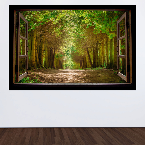 Optical Illusions Wood Window Wall Sticker - Forest path