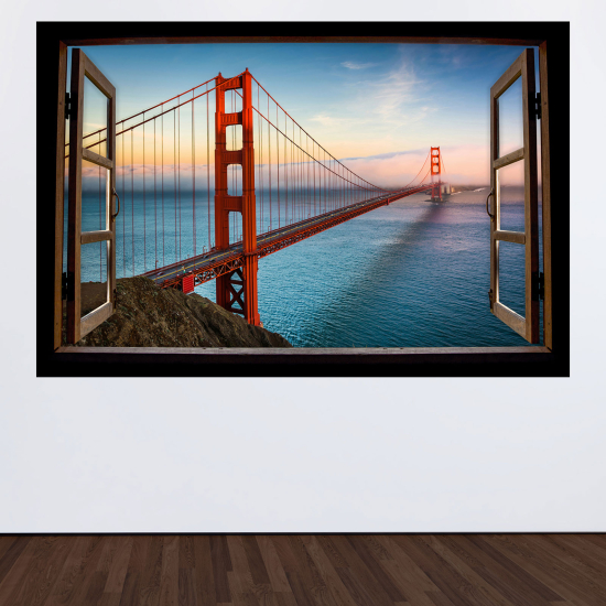 Optical Illusions Wood Window Wall Sticker - Golden gate