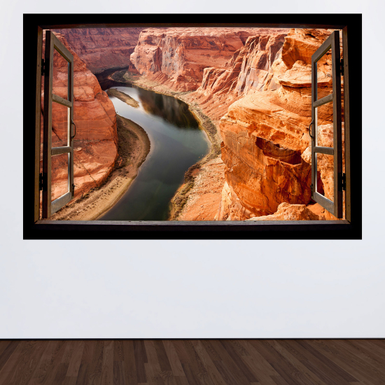 Optical Illusions Wood Window Wall Sticker - Grand Canyon