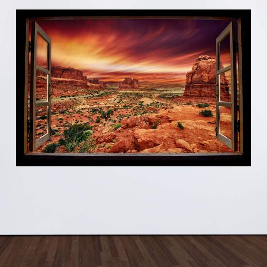 Optical Illusions Wood Window Wall Sticker - Grand Canyon