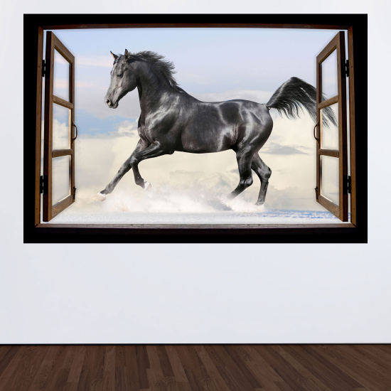 Optical Illusions Wood Window Wall Sticker - Horse