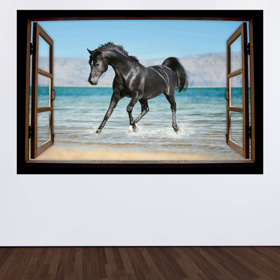 Optical Illusions Wood Window Wall Sticker - Horse