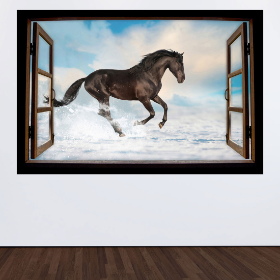 Optical Illusions Wood Window Wall Sticker - Horse