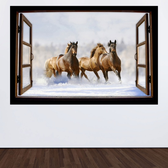 Optical Illusions Wood Window Wall Sticker - Horses