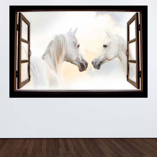 Optical Illusions Wood Window Wall Sticker - Horses