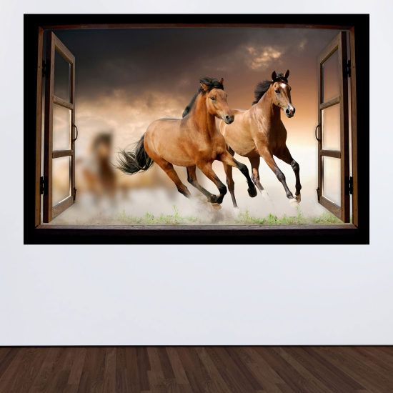 Optical Illusions Wood Window Wall Sticker - Horses