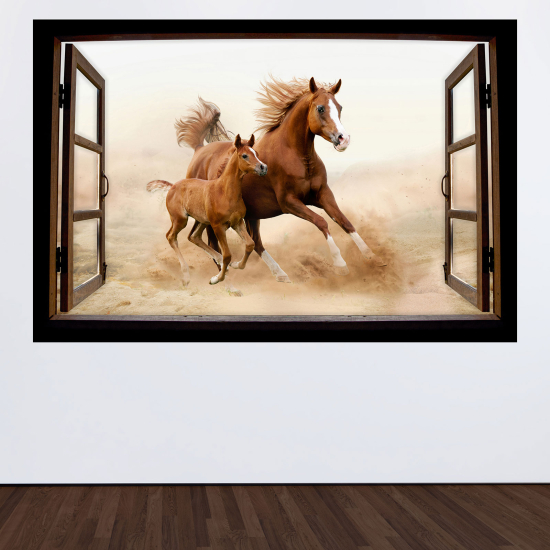 Optical Illusions Wood Window Wall Sticker - Horses