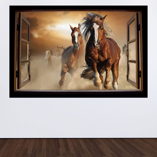 Optical Illusions Wood Window Wall Sticker - Horses