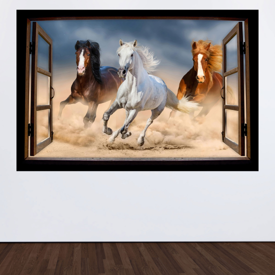 Optical Illusions Wood Window Wall Sticker - Horses