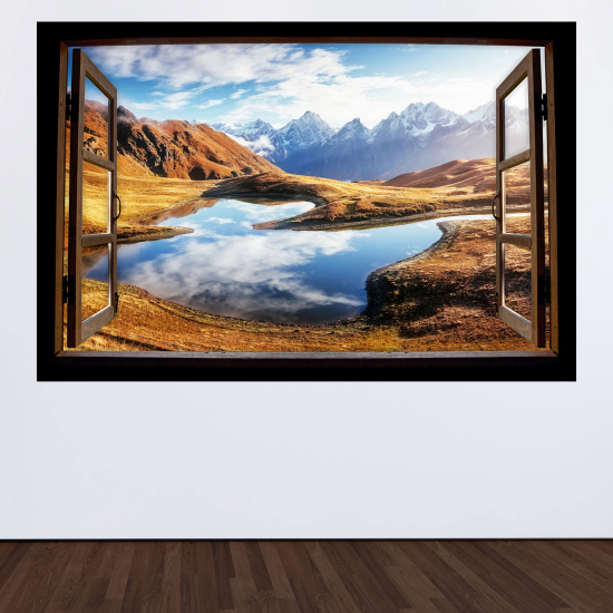 Optical Illusions Wood Window Wall Sticker - Lake Mountains