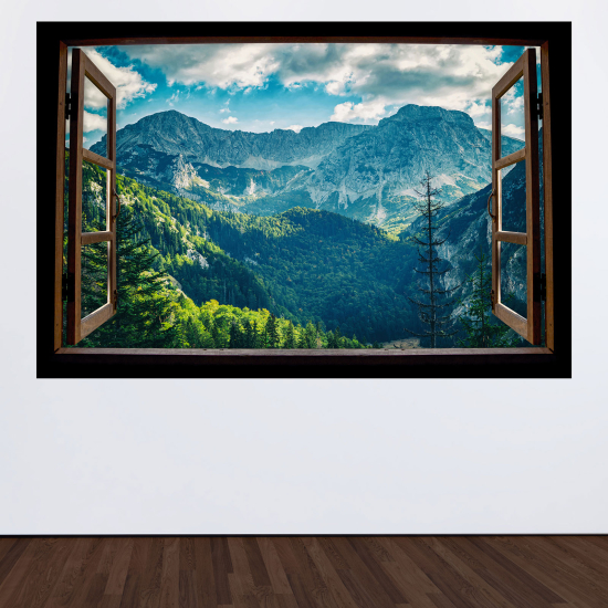 Optical Illusions Wood Window Wall Sticker - Mountains