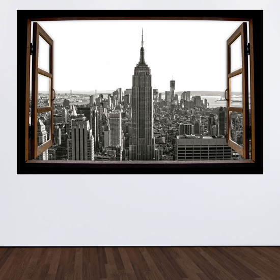 Optical Illusions Wood Window Wall Sticker - New York