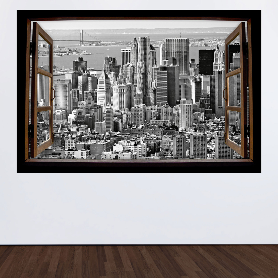 Optical Illusions Wood Window Wall Sticker - New York