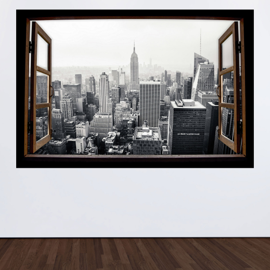 Optical Illusions Wood Window Wall Sticker - New York