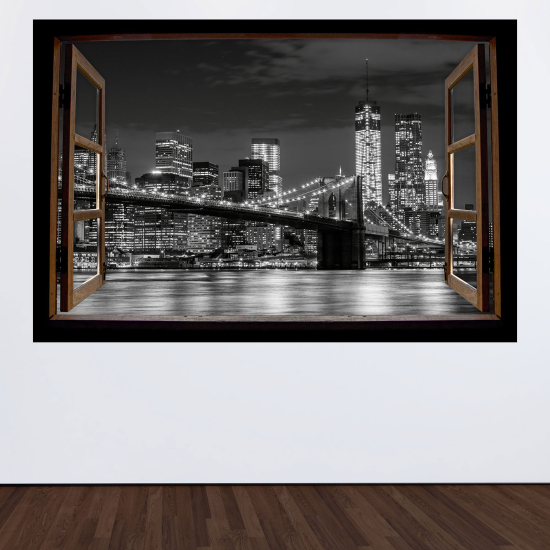 Optical Illusions Wood Window Wall Sticker - New York