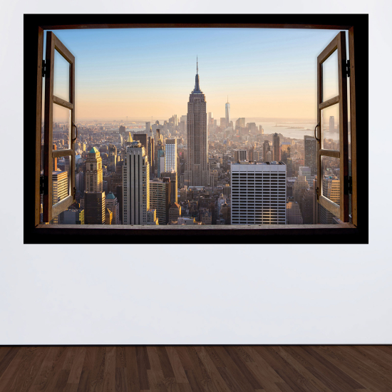 Optical Illusions Wood Window Wall Sticker - New York