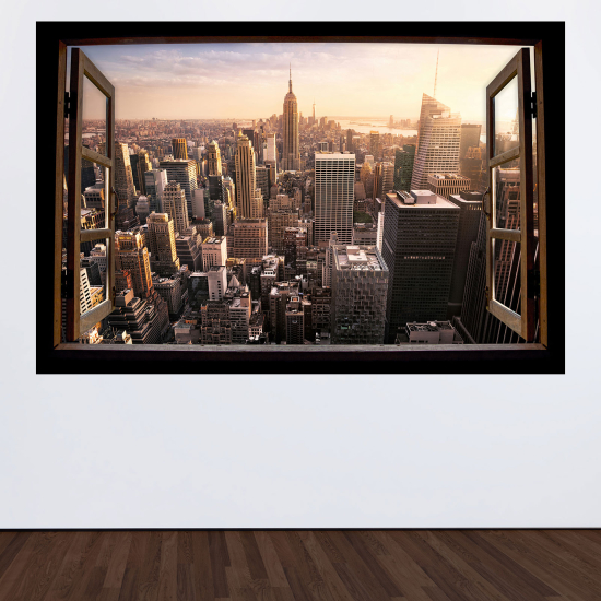 Optical Illusions Wood Window Wall Sticker - New York