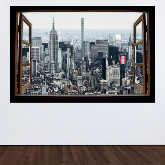 Optical Illusions Wood Window Wall Sticker - New York