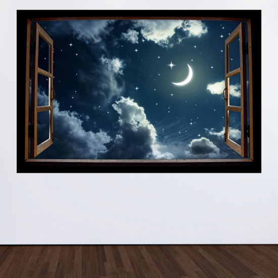 Optical Illusions Wood Window Wall Sticker - Night