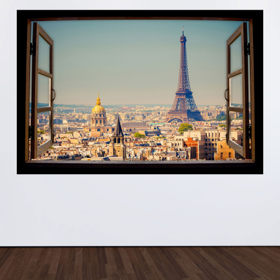 Optical Illusions Wood Window Wall Sticker - Paris