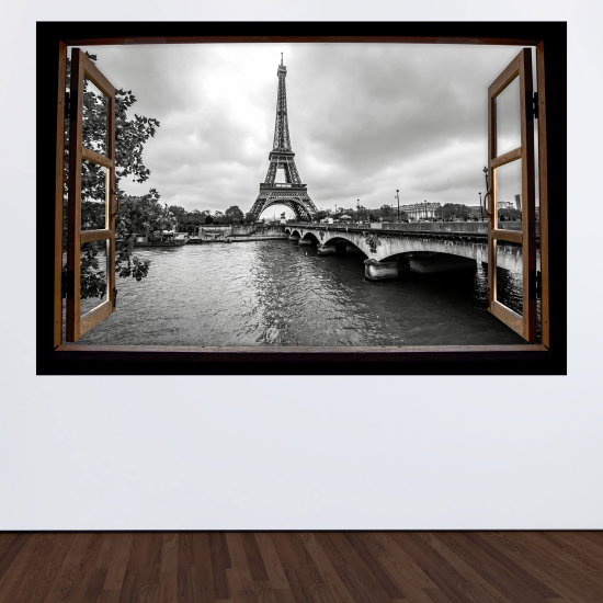 Optical Illusions Wood Window Wall Sticker - Paris