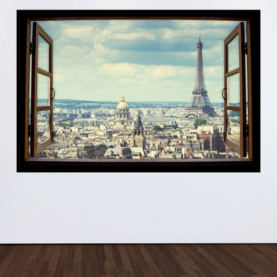 Optical Illusions Wood Window Wall Sticker - Paris