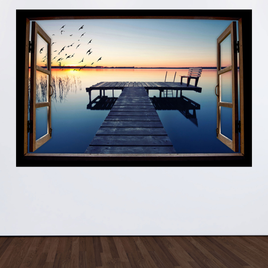 Optical Illusions Wood Window Wall Sticker - Pontoon