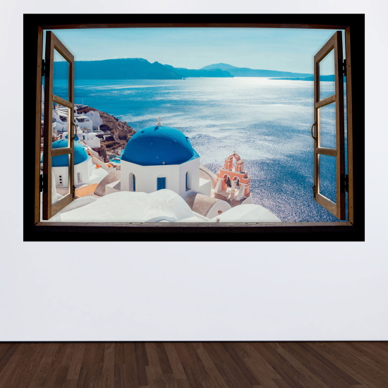 Optical Illusions Wood Window Wall Sticker - Santorini