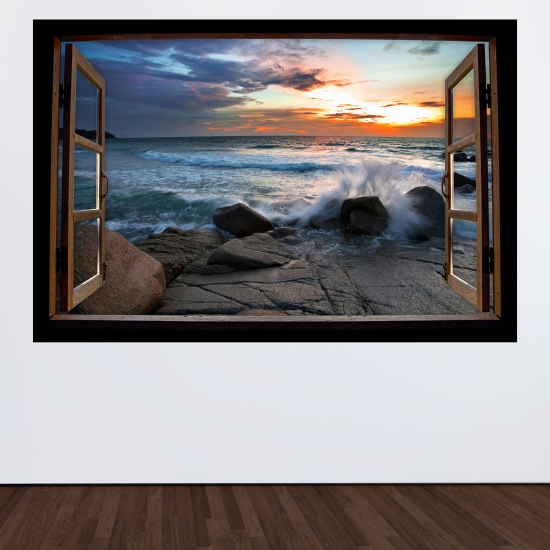 Optical Illusions Wood Window Wall Sticker - Sea view